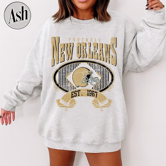 New Orleans Football Vintage Style Crewneck Sweatshirt 17 - Picture 1 of 5